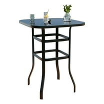 Outdoor Bar Height Table Tempered Glass, Height Bistro Square Table for Patio, Outdoor Bar Tables for Patio High Top for Backyard, Poolside and Garden