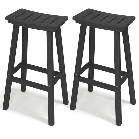Outdoor Bar Stools Set of 2, 29 inch HDPE Patio Stools, 500lbs Heavy Duty Saddle Seat Bar Chairs for Kitchen Island, Balcony & Backyard (Black)