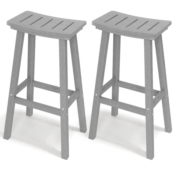 Outdoor Bar Stools Set of 2, 29 Inch Counter Height HDPE Patio Stools, 500 lbs Heavy Duty Saddle Seat Bar Chairs for Kitchen Island, Balcony & Backyard (Gray)