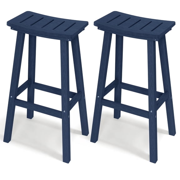 Outdoor Bar Stools Set of 2, 29 Inch Counter Height HDPE Patio Stools, 500 lbs Heavy Duty Saddle Seat Bar Chairs for Kitchen Island, Balcony & Backyard (Navy Blue)