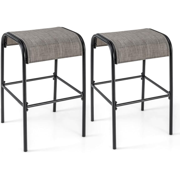 Outdoor Bar Stools Set of 2, 30" Bar Height Bistro Stools with Breathable Fabric Seat & Heavy-Duty Metal Frame, Backless Bar Chairs with Curved Seats for Patio, Poolside, Backyard (2, Coffee)