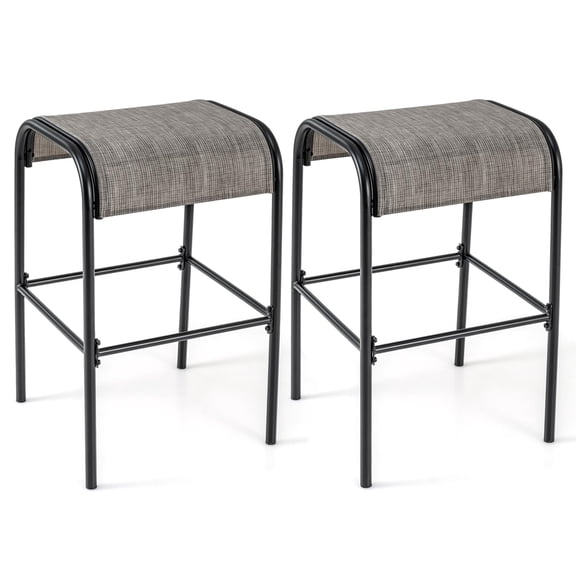 Outdoor Bar Stools Set of 2, 30 Inch Patio Bar Height Bistro Backless Stools with Curved Fabric Seat, Heavy Duty Metal Frame, Footrest for Backyard Porch Poolside, Black