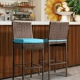 thumbnail image 1 of Outdoor Bar Stools Set of 2 Wicker Counter Height Bar Stools Patio Chairs Bar Height Patio Stools & Bar Chairs with Footrest Armrest Cushion Blue All Weather Rattan for Garden Pool Lawn Backyard, 1 of 7