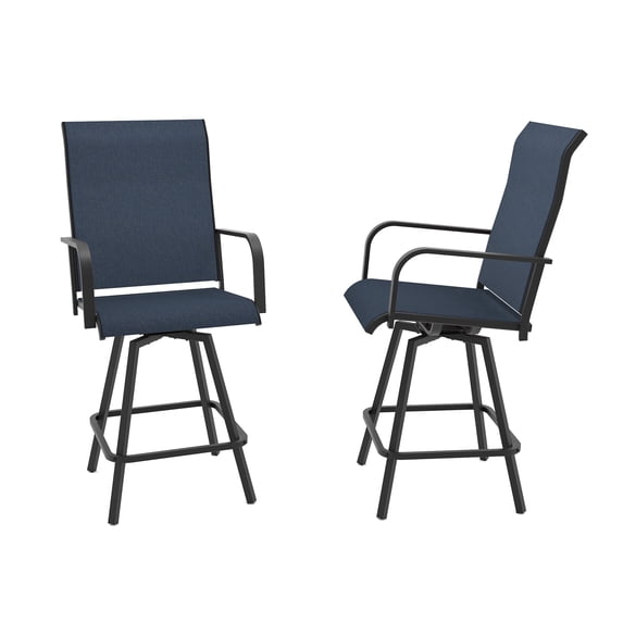 Outdoor Bar Stools Set of 2, 28.4" Pub Height Tall Patio Chairs, All-Weather 360° Swivel Patio Barstools for Outside Garden Poolside Yard, Blue