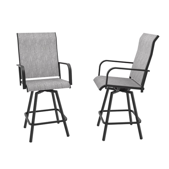 Outdoor Bar Stools Set of 2, 28.4" Pub Height Tall Patio Chairs, All-Weather 360° Swivel Patio Barstools for Outside Garden Poolside Yard, Gray