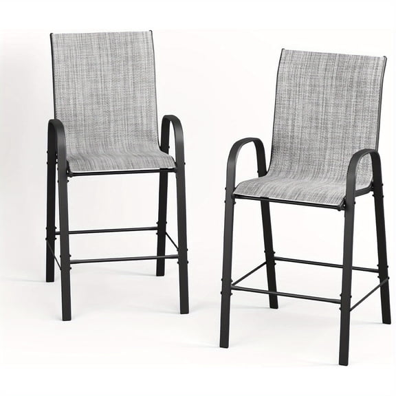 Outdoor Bar Stools Set of 2, All Weather Patio Bar Height Seat, High Back Patio Stools & Bar Chairs for Backyard, Pool and Balcony, Brown