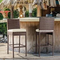 Outdoor Bar Stools Wicker Patio Stools & Bar Chairs Set of 2 Counter Height Stools Footrest Armless Brown