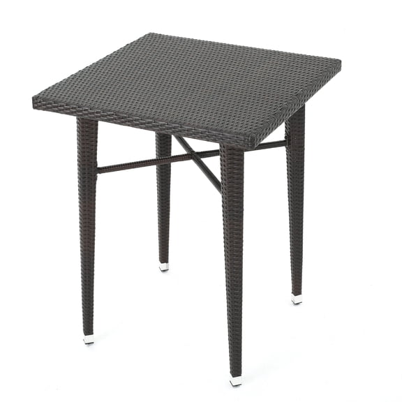 Outdoor Bar Table, 33 Inch Square Top, Dark Brown Rattan Woven