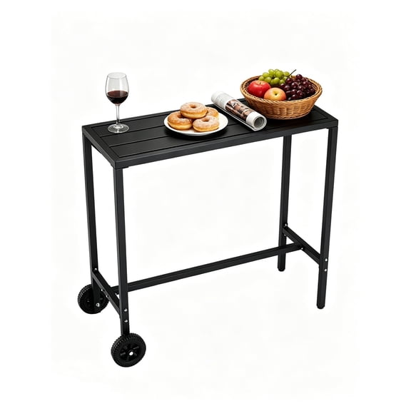 Outdoor Bar Table 39 Inch, Counter Height Bar Table with Wheels & Adjustable Leveling Feet, Weatherproof Powder-Coated Steel Pub Table for Kitchen, Home Bar, Patio, Balcony, Black