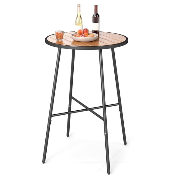 Outdoor Bar Table, 41" Bar Height Patio Round Table with Acacia Wood Top & Metal Frame, High Top Pub Table for Balcony, Garden, Backyard, Brown