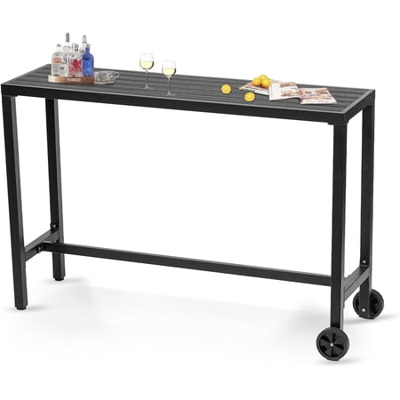 Outdoor Bar Table, 47 Inch Black Patio Bar Height Counter Table,Console Table with Weather Resistant, Waterproof Slatted Top for Balcony, Yard, Garden, Pool, Indoor or Outdoor Use