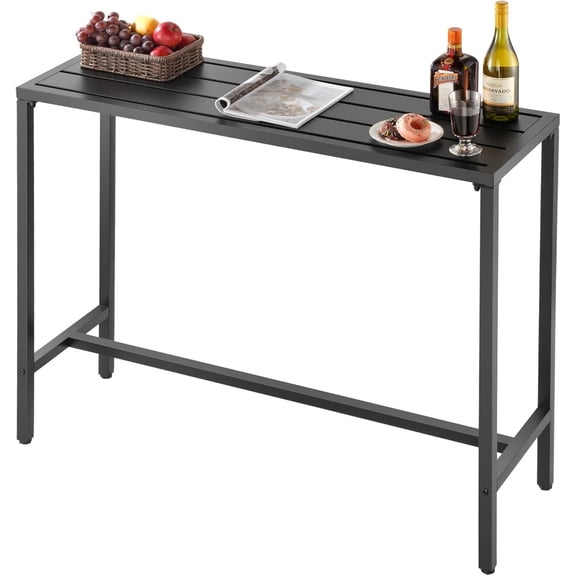 Outdoor Bar Table, 47 Inch Patio Counter Height Dining Table, Waterproof Top Sturdy Metal Frame Furniture For Balcony Yard Hot Tub Poolside Indoor, Black