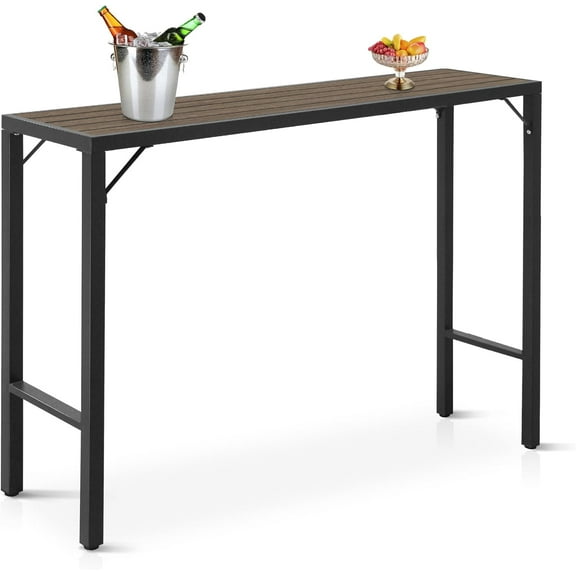 Outdoor Bar Table, 47” Patio Bar Height Table, Bar Counter Pub Dining Table with Waterproof Top for Balcony, Garden, Yard, Poolside (Brown)