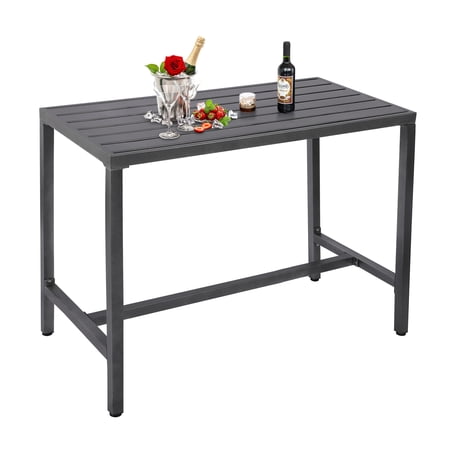 Outdoor Bar Table, 55” Patio Console Pub Height Table with Powder Coated Steel Frame and Weather Resistant Waterproof Top for Hot Tub, Balcony, Garden, Yard, Poolside, Indoor Outdoor