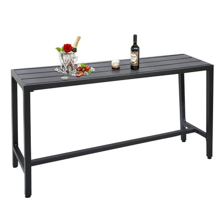 Outdoor Bar Table, 63 Patio Console Pub Height Table with Powder Coated Steel Frame and Weather Resistant Waterproof Top for Hot Tub, Balcony, Garden, Yard, Poolside, Indoor Outdoor