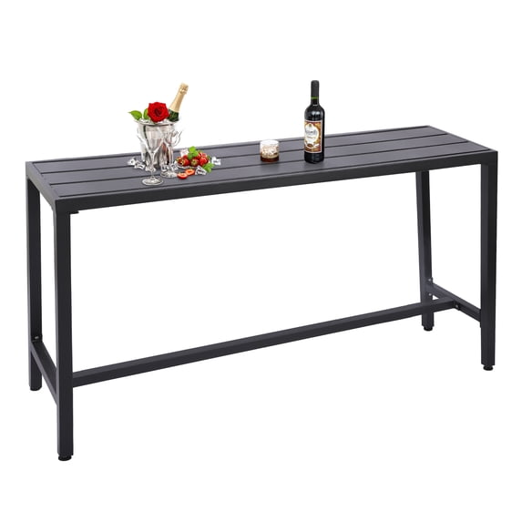 Outdoor Bar Table, 63 Patio Console Pub Height Table with Powder Coated Steel Frame and Weather Resistant Waterproof Top for Hot Tub, Balcony, Garden, Yard, Poolside, Indoor Outdoor
