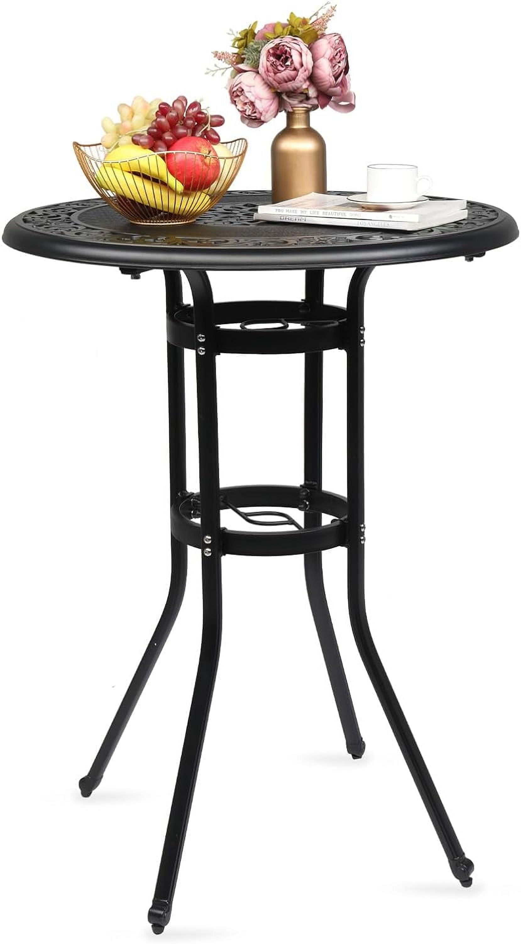 Outdoor Bar Table, Bar Height Patio Table with Umbrella Hole Patio Dining Table, Cast Aluminum