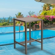 Outdoor Bar Table Patio Bar Height Bistro Table 39" Tall Outdoor High Top Square Pub Patio Table Wicker Rattan Metal Dinning Bar Table with Adjustable Feet for Balcony Outside Deck Backyard Brown