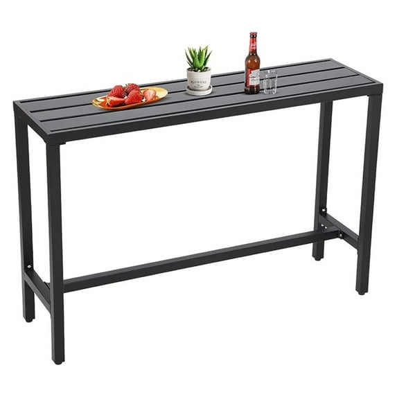 Outdoor Bar Table, Patio Console Pub Height Tables with Powder Coated Steel Frame, Weather Resistant Waterproof Top for Hot Tub, Balcony, Garden, Yard, Poolside (Black, 55" Bar Table)