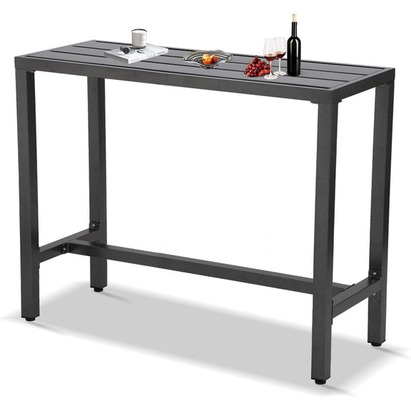 Outdoor Bar Table, Patio Console Pub Height Tables with Powder Coated Steel Frame, Weather Resistant Waterproof Top for Hot Tub, Balcony, Garden, Yard, Poolside (Grey, 55" Bar Table)