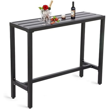 Outdoor Bar Table, Patio Counter Height Bar Table, 47" Rectangle Bar Table for Patio, Garden, Yard, Balcony, Poolside (Black, 47inch-Length)