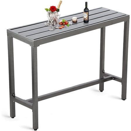 Outdoor Bar Table, Patio Counter Height Bar Table, 47" Rectangle Bar Table for Patio, Garden, Yard, Balcony, Poolside (Grey, 47inch-Length)