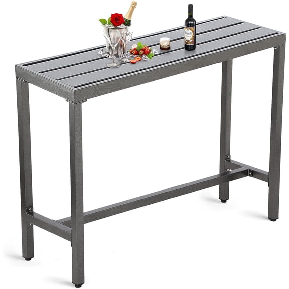 Outdoor Bar Table, Patio Counter Height Bar Table, 47" Rectangle Bar Table for Patio, Garden, Yard, Balcony, Poolside (Grey, 47inch-Length)