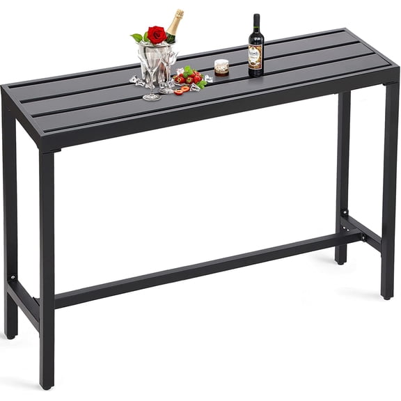 Outdoor Bar Table, Patio Counter Height Bar Table, 55" Rectangle Bar Table for Patio, Garden, Yard, Balcony, Poolside (Black, 55inch-Length)
