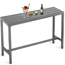 LVUYOYO Outdoor Iron Bar Table, Patio Counter Height Bar Table, 55" Rectangle Bar Table for Patio, Garden,Grey