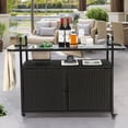 thumbnail image 1 of Outdoor Bar Table Wicker Bar Cart with Cabinet and Steel Top Featuring Ice Bucket Lockable Wheels Side Basket for Garden Patio Poolside and Backyard, 1 of 8
