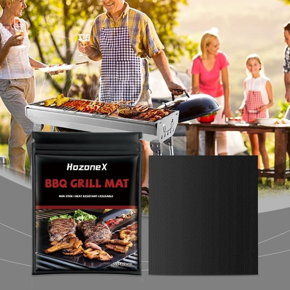 Outdoor Barbecue Grill Mat, Heavy-Duty High Temperature Resistant Non-Stick Mat, Reusable Easy-Clean Cooking Pad for Home Backyard Grilling