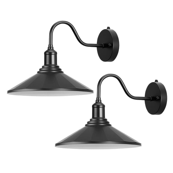 Outdoor Barn Light 2 Pack Farmhouse Gooseneck Wall Sconce 11.5 Inch Diameter Dusk to Dawn Exterior Light Fixture Anti Rust E26 Bulb Compatible for Porch Entryway Garage Black