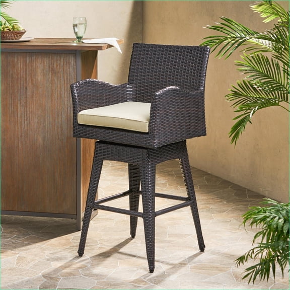 Outdoor Barstools | Modern Swivel Wicker Barstool for Backyard Patio Tiki Bar | Multi-Brown | PE Rattan+Iron+Waterproof Fabric