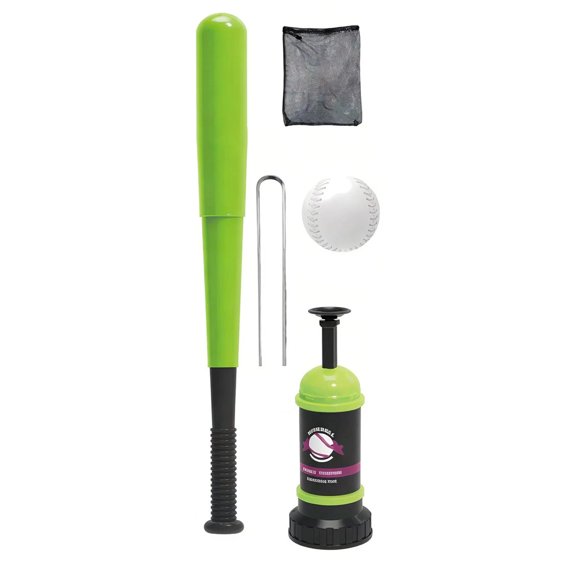 Outdoor Baseball Play Set for Junior Players with Toss Machine, Bat, 3 Balls, 2 Stakes and Net for Backyard Games