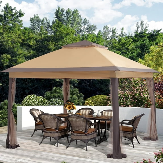 Outdoor Basic 11'x 11'Pop up Patio Gazebo,Portable Canopy Shade Tent with Sidewalls,Coffee