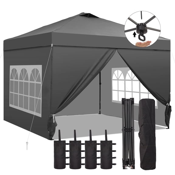 Outdoor Basic 10'x10' Pop up Canopy Tent with One Push Setup and Sidewalls,Instant Shade Gazebos with Adjustable Height,for Patio Deck Garden and Beach,Gray