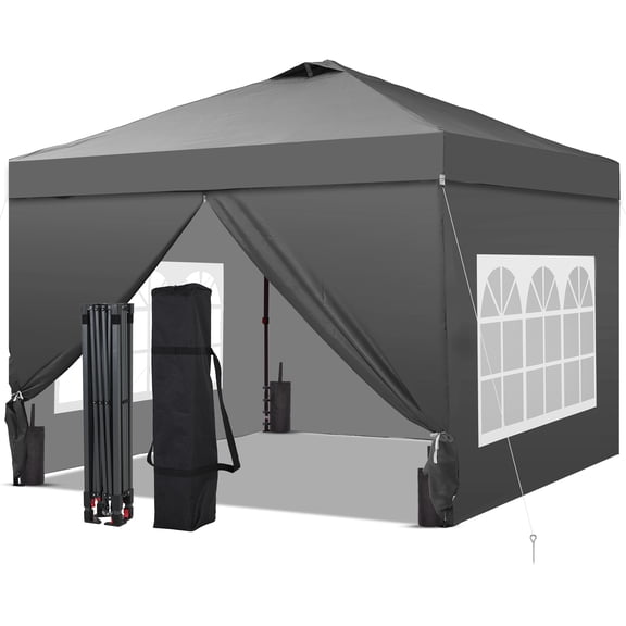 Outdoor Basic 10'x10' Pop up Canopy Tent with 4-Sidewalls,Instant Shade Gazebos with Adjustable Height,for Patio Deck Garden and Beach,Gray