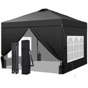 Outdoor Basic 10x10 Pop up Canopy Tent with 4-Sidewalls,Instant Shade Gazebos with Adjustable Height,for Patio Deck Garden and Beach,Black