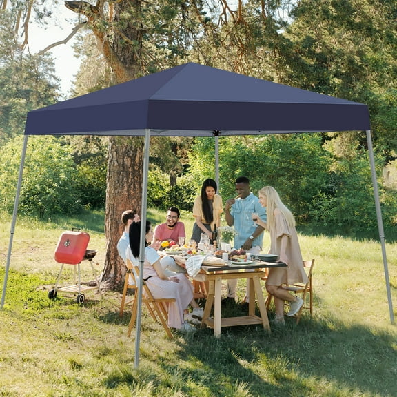 Outdoor Basic 10' x 10' Pop up Canopy Tent, Outside Canopy with Carry Bag, Extra 4 Stakes, Navy Blue