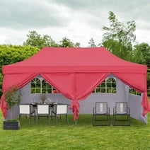 Outdoor Basic 10' x 20' Pop up Instant Canopies Tent with 6 Removable Sidewalls for Party Commercial Activity, Red