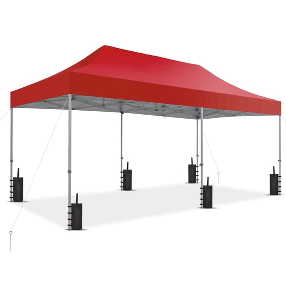 Outdoor Basic 10' x 20' Pop up Canopy Tent, Instant Heavy Duty Gazebo Tent with Wheeled Bag for Party Commercial Activity,Red