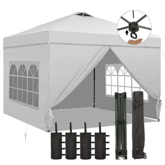 Outdoor Basic 12x12 Pop up Canopy Tent with One Push Setup and Sidewalls,Instant Shade Gazebos with Weighted Sandbags,White