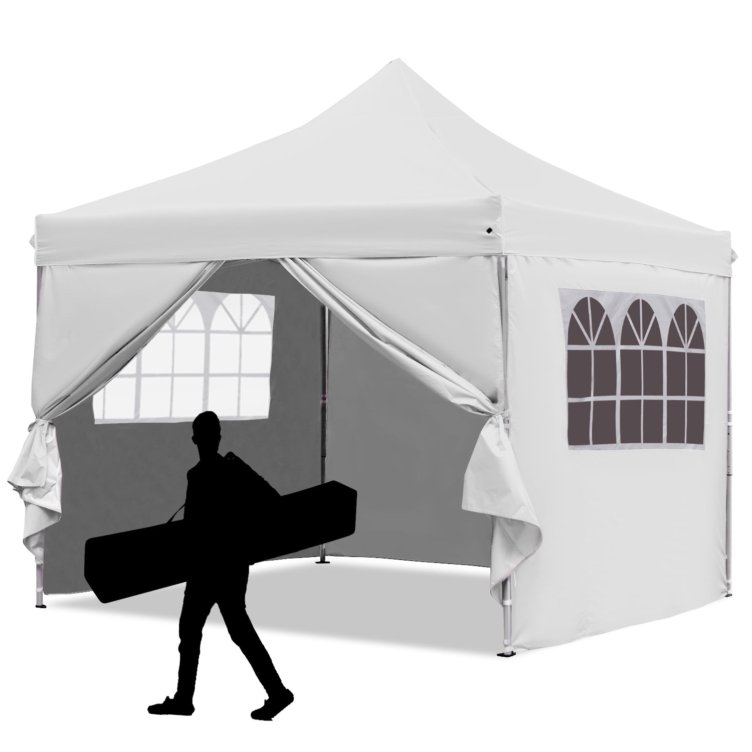 Outdoor Basic 10 x 10 ft Pop-up Tent Folding Instant Frame Canopy Terrace with 4 Sidewalls, Super-large Space, Waterproof and Sunscreen,Picnic Camping, Party Wedding, Barbecue Tent(White)