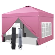 Outdoor Basic 10x10 Pop Up Canopy Tent with 4 Sidewalls, Easy Set up, Outdoor Silver Coated Beach Gazebos, Carpas with 4 Sandbags, for Outdoor, Parties,Camping, Pink.