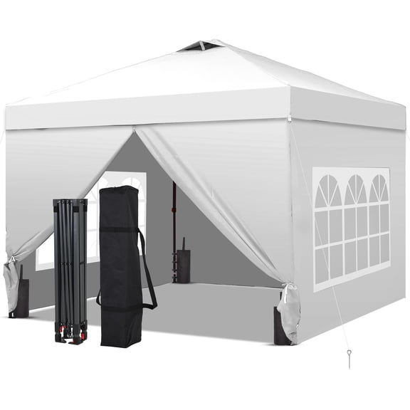 Outdoor Basic 10x10 Pop up Canopy Tent with 4-Sidewalls,Instant Shade Gazebos with Weighted Sandbags,White