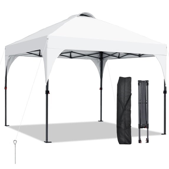 Outdoor Basic 10'x10' Pop Up Canopy Tent, Instant Portable Gazebo with UV & Waterproof Protection for Beach, Camping, Parties & Tailgating,White