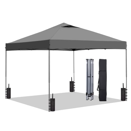 Outdoor Basic 10'x10' Pop up Canopy Tent with Adjustable Height, Outdoor Canopy with 4 Sandbags,for Events, Parties, Gatherings, Camping,Gray.