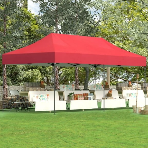 Outdoor Basic 10' x 20' Pop up Instant Canopies Tent with Wheeled Carrying Bag for Party Commercial Activity,Red