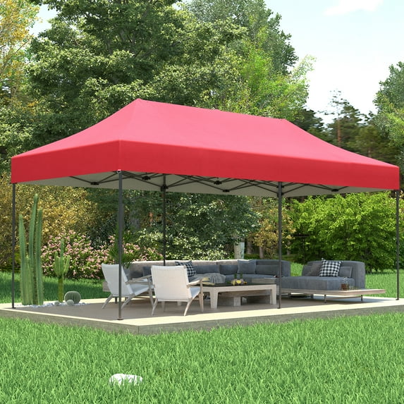 Outdoor Basic 10x20 Pop up Canopy Tent,Heavy Duty Commercial Instant Shade Gazebos,Red