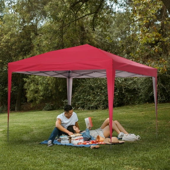 Outdoor Basic 10x10 Feet Pop Up Canopy Tent Instant Shelter Pop-Up Sun Camping Tent, Red